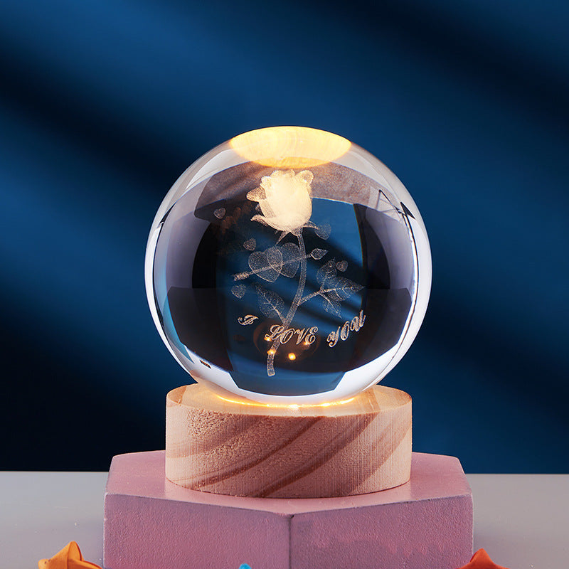 Floroux 3D Cristal Veilleuse | Élégante Lumière d'Ambiance | Décoration Magique