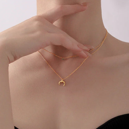 Collier Élégant Vert Diamant Double Croissant de Lune - Collection Selina