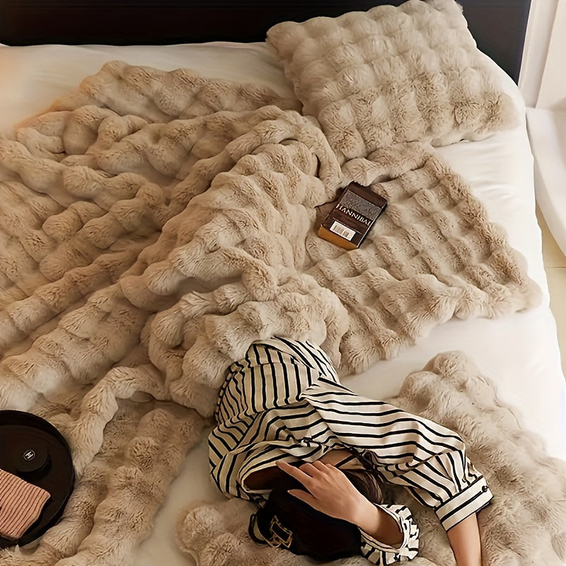 Couverture en fourrure artificielle épaissie - Couverture en peluche chaude pour lit, bureau et climatisation - Motif géométrique