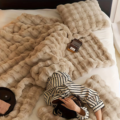 Couverture en fourrure artificielle épaissie - Couverture en peluche chaude pour lit, bureau et climatisation - Motif géométrique