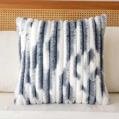 Couvercle de coussin en fausse fourrure rayé de couleur dégradée