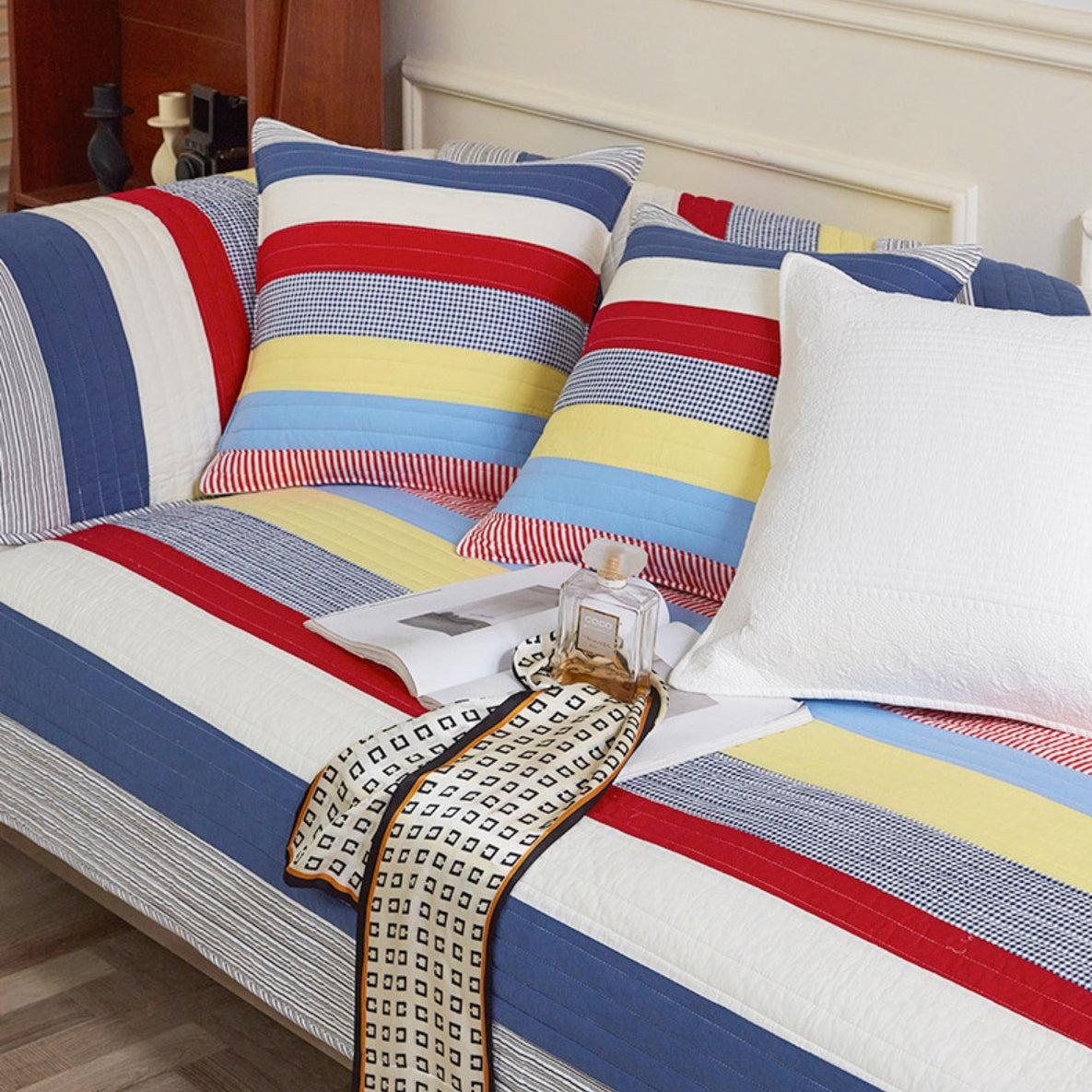 Coussin de canapé en coton à rayures rétro