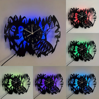 Horloge murale Floroux en vinyle Wolf - Horloge silencieuse pour la décoration du salon et de la chambre