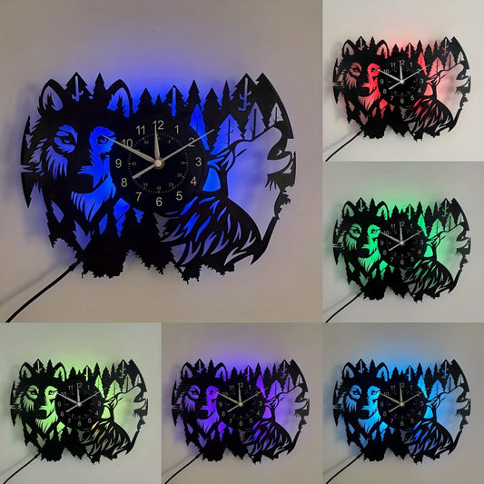 Horloge murale Floroux en vinyle Wolf - Horloge silencieuse pour la décoration du salon et de la chambre