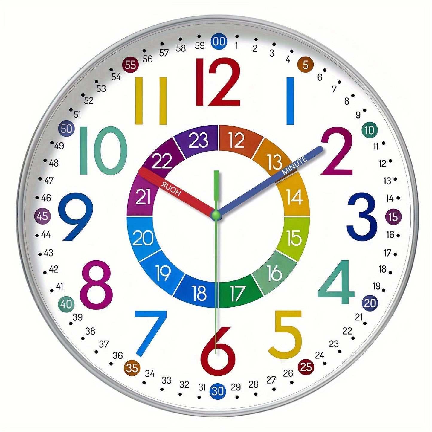 Horloge murale éducative Floroux avec aiguilles colorées