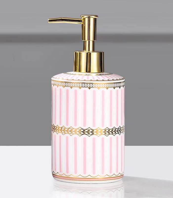 Distributeur de savon liquide Pompe à lotion en céramique Rose et blanc 18 cm
