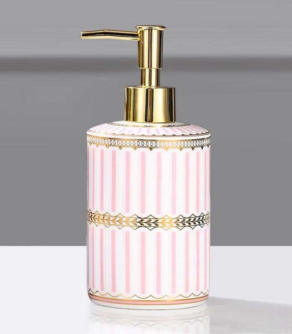 Distributeur de savon liquide Pompe à lotion en céramique Rose et blanc 18 cm