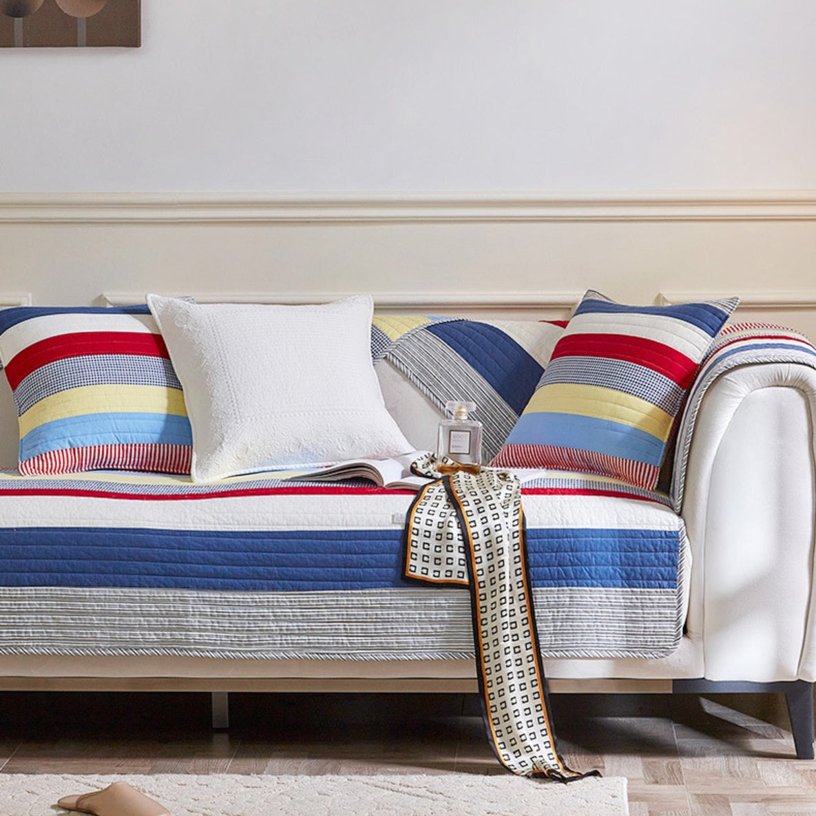 Coussin en coton à rayures rétro pour canapé