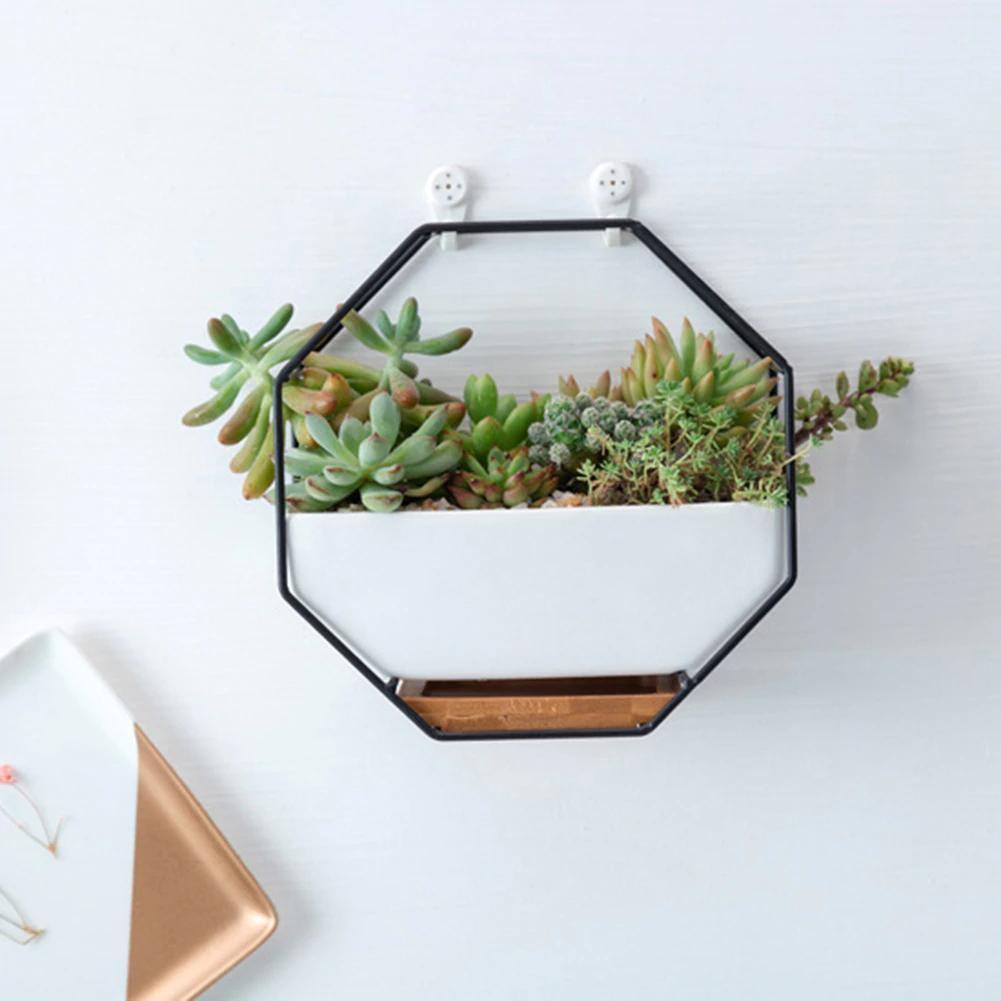 Floroux Ceramic Flower Pot with Metal Frame | Octagonal Design