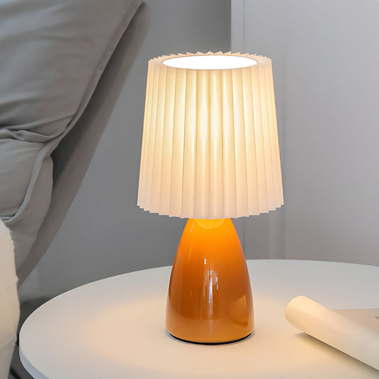 30cm Tissus plissés - Lampe de table avec base en verre et USB, Dimmable avec 1 point lumineux