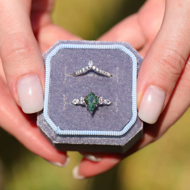 Ensemble de bagues en mousse agate élégantes 2 pièces - Serenia