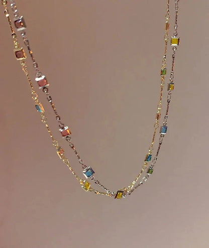Collier Élégant en Or/Argent avec des Gemmes Colorées Étincelantes - Ivy