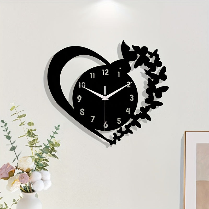 Horloge murale en acrylique en forme de cœur Floroux - Design sans cadre pour le salon, la chambre à coucher et le bureau