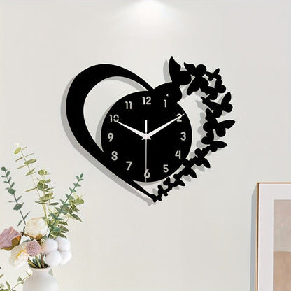 Horloge murale en acrylique en forme de cœur Floroux - Design sans cadre pour le salon, la chambre à coucher et le bureau
