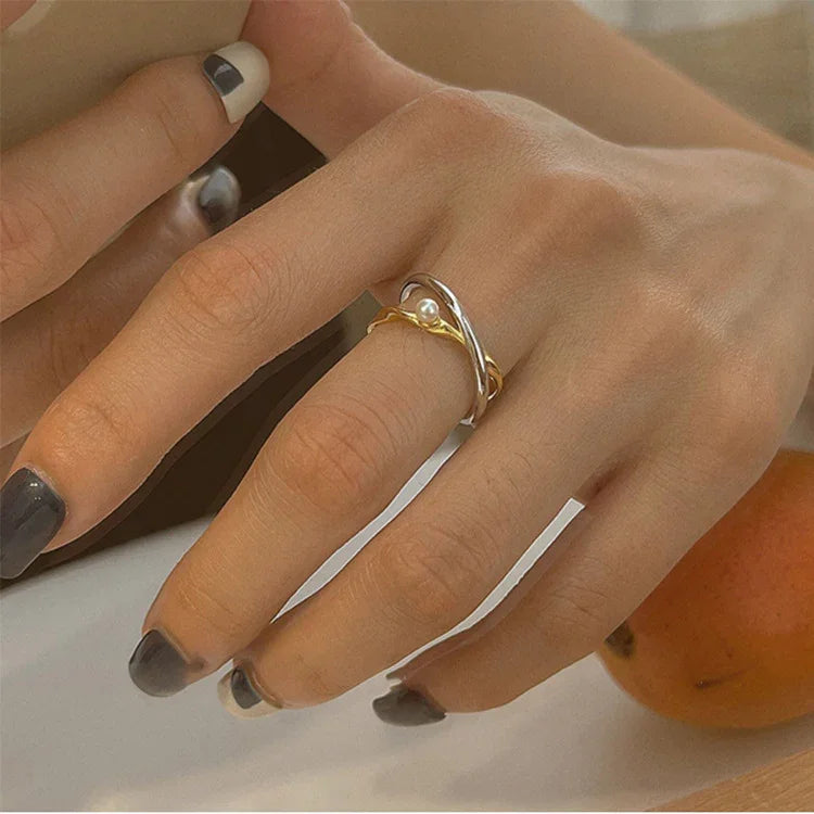 Bague croisée élégante en argent sterling avec magnifique perle - Collection Alina