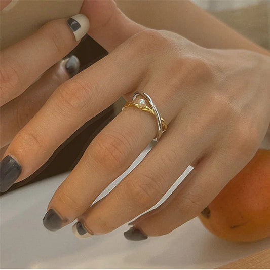 Bague croisée élégante en argent sterling avec magnifique perle - Collection Alina