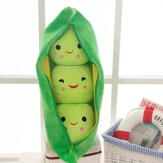 Poupée en peluche Kawaii en forme de gousse de pois - 25 cm (9,8 pouces) Coussin doux moelleux pour enfants, cadeau unisexe pour garçons et filles, adorable compagnon de jeu