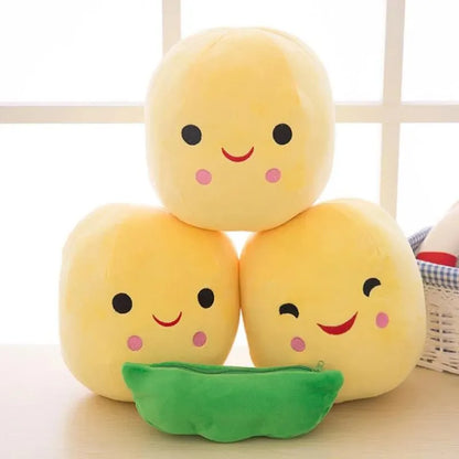 Poupée en peluche Kawaii en forme de gousse de pois - 25 cm (9,8 pouces) Coussin doux moelleux pour enfants, cadeau unisexe pour garçons et filles, adorable compagnon de jeu