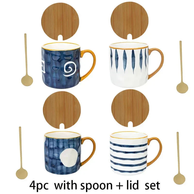 Ensemble de belles grandes tasses avec couvercle en bois