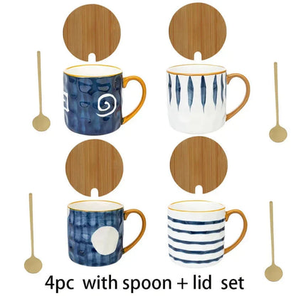 Ensemble de belles grandes tasses avec couvercle en bois
