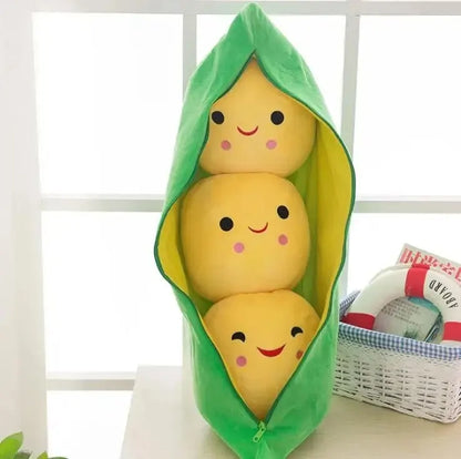Poupée en peluche Kawaii en forme de gousse de pois - 25 cm (9,8 pouces) Coussin doux moelleux pour enfants, cadeau unisexe pour garçons et filles, adorable compagnon de jeu