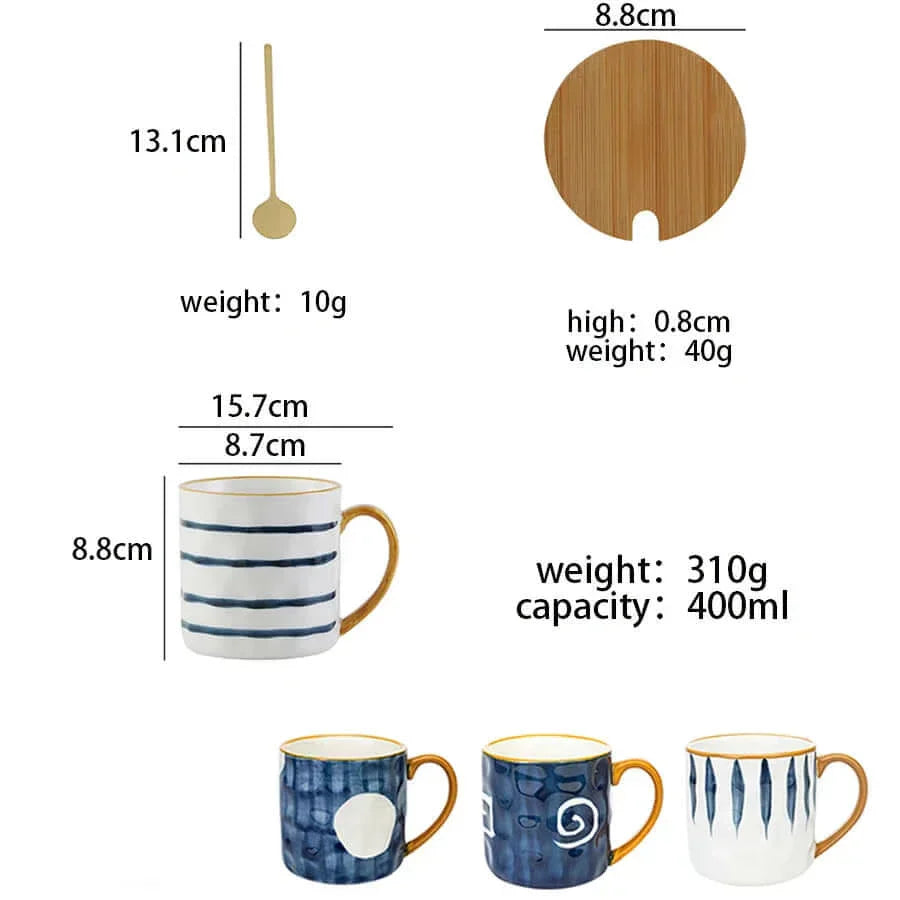 Ensemble de belles grandes tasses avec couvercle en bois