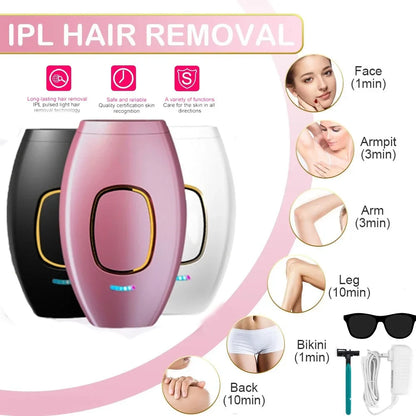 Appareil d'épilation laser IPL sans douleur - Traitement complet du corps permanent et sûr
