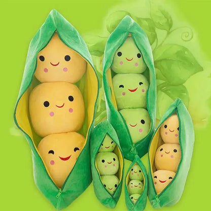 Poupée en peluche Kawaii en forme de gousse de pois - 25 cm (9,8 pouces) Coussin doux moelleux pour enfants, cadeau unisexe pour garçons et filles, adorable compagnon de jeu