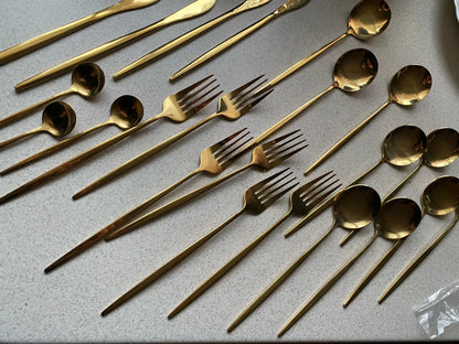 Set de vaisselle en or de 24 pièces en acier inoxydable