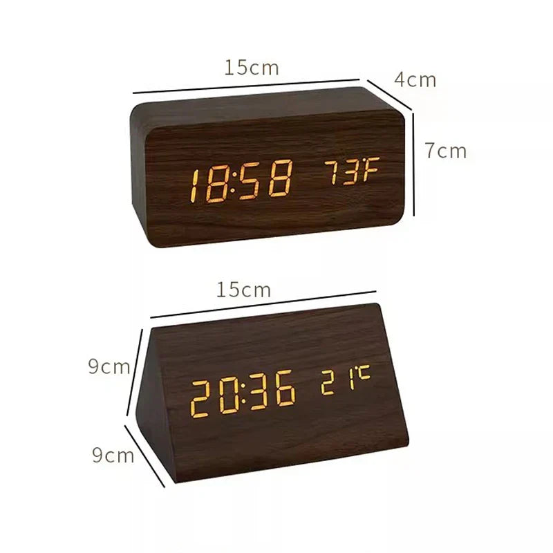 Montre numérique en bois doré, réveil LED