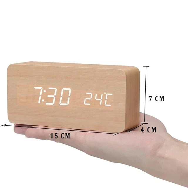 Montre numérique en bois doré, réveil LED
