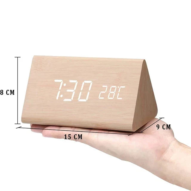 Montre numérique en bois doré, réveil LED