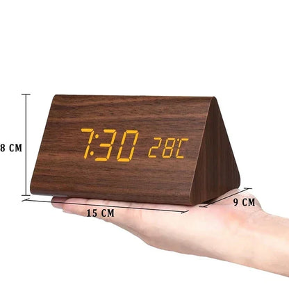 Montre numérique en bois doré, réveil LED
