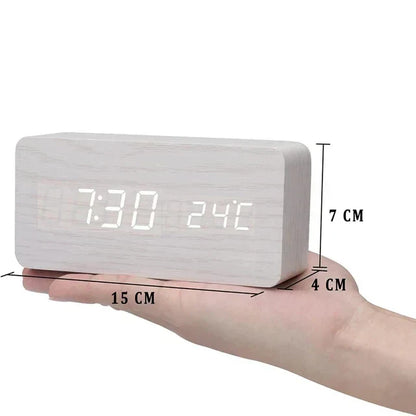 Montre numérique en bois doré, réveil LED
