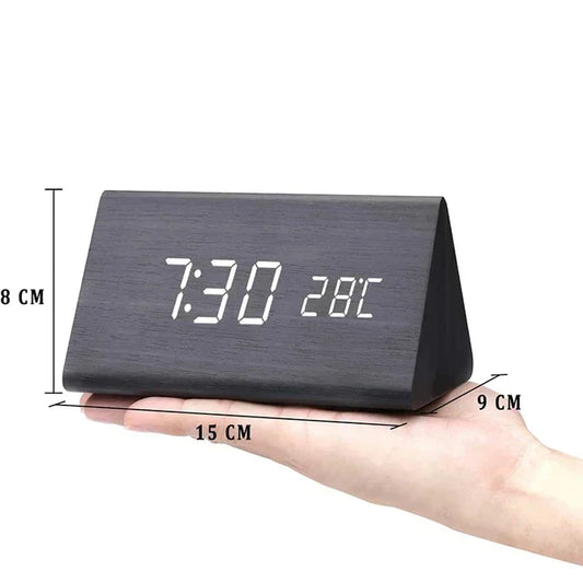 Montre numérique en bois doré, réveil LED