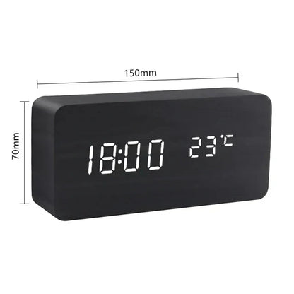 Montre numérique en bois doré, réveil LED
