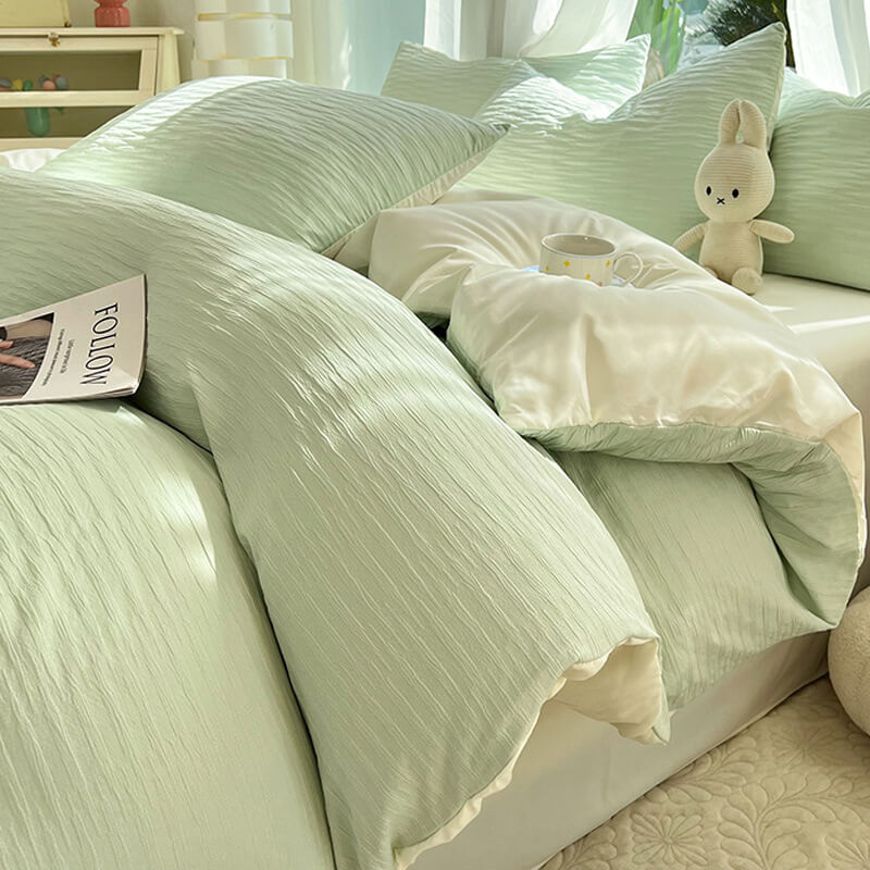 Ensemble de draps de lit confort en seersucker de couleur unie toutes saisons