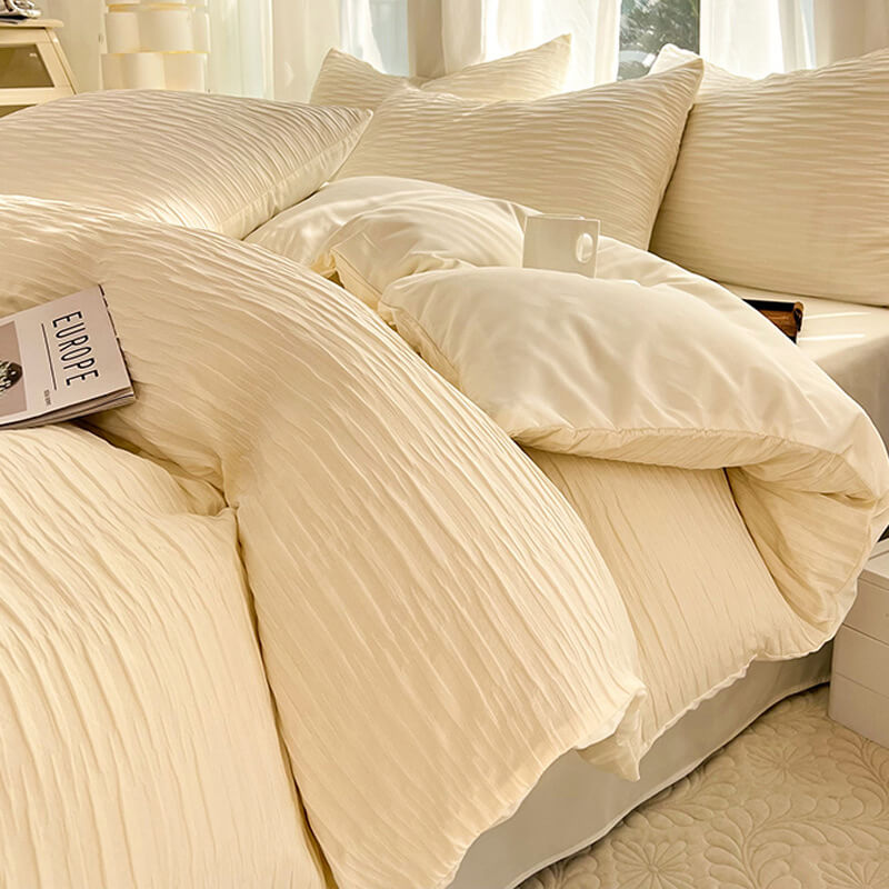 Ensemble de draps de lit confort en seersucker de couleur unie toutes saisons