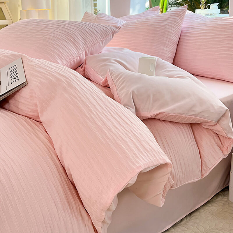 Ensemble de draps de lit confort en seersucker de couleur unie toutes saisons