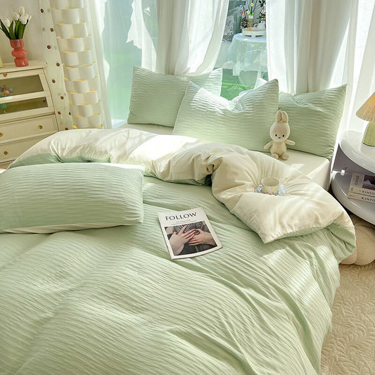 Ensemble de draps de lit confort en seersucker de couleur unie toutes saisons