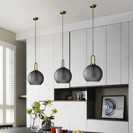 Luminaire suspendu transparent en verre cuivré nordique contemporain à 1 lumière pour salon