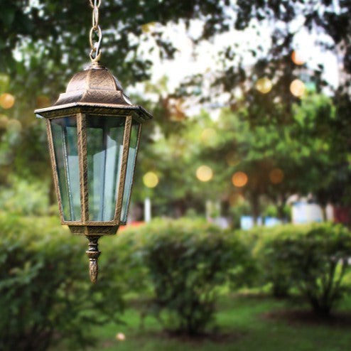 Lampe suspendue traditionnelle vintage étanche en aluminium-acrylique hexagonal à 1 lumière pour patios extérieurs