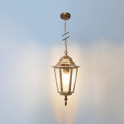 Lampe suspendue traditionnelle vintage étanche en aluminium-acrylique hexagonal à 1 lumière pour patios extérieurs