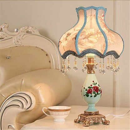 Floroux European Table Lamp | Traditional Design | Resin Vase | Fabric Shade | Bedroom Lighting