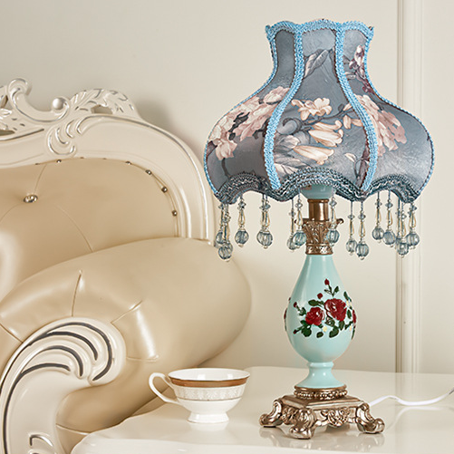 Floroux European Table Lamp | Traditional Design | Resin Vase | Fabric Shade | Bedroom Lighting