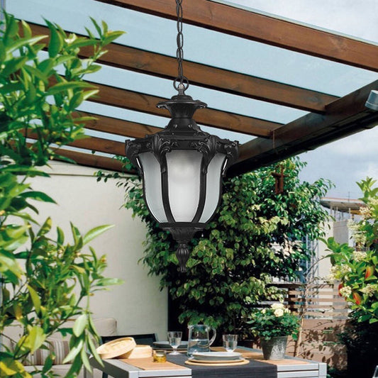 Luminaire suspendu extérieur en verre polygonal en aluminium vintage traditionnel étanche à 1 lumière pour jardin