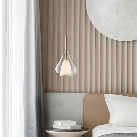 Lampe suspensive en verre et fer conique ronde moderne minimaliste à 1 lumière pour chambre