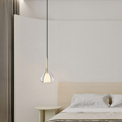 Lampe suspensive en verre et fer conique ronde moderne minimaliste à 1 lumière pour chambre