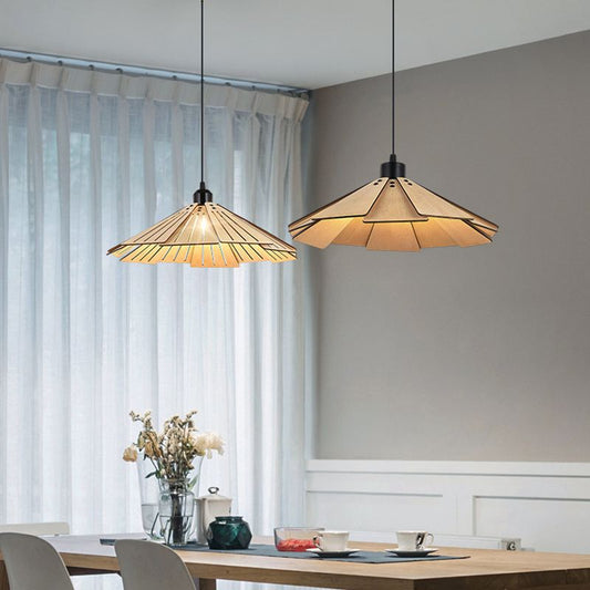 Lampe suspendue origami en forme de parapluie conique en métal en bois de tilleul japonais traditionnel à 1 lumière pour salle à manger