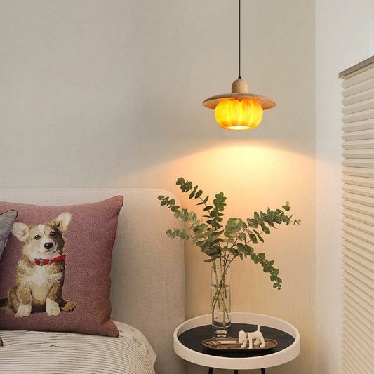Lampe suspendue ronde à 1 lumière en résine de bois japonais traditionnel pour la cuisine